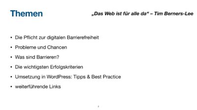 Präsentationsfolie zu digitaler barrierefreiheit themen