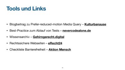 Präsentationsfolie mit ressourcenlinks